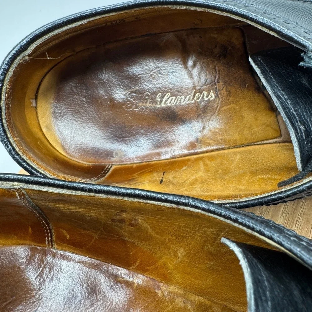 Vintage Wingtip Oxford Shoes 10.5 E Black Leather Brogue Derby Dark Academia